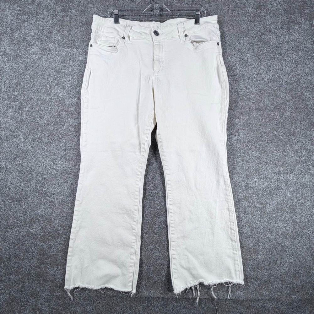 Kut‎ From The Kloth Nikki Mid Rise Ankle Flare Jeans Womens 16 White Raw Hem